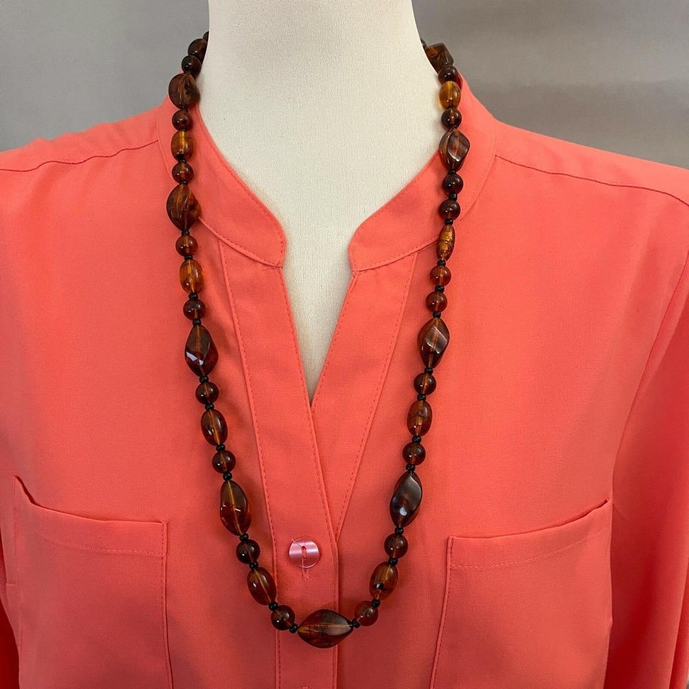 Faux Amber Beaded Brown Black Women's Fashion‎ Necklace NWOT